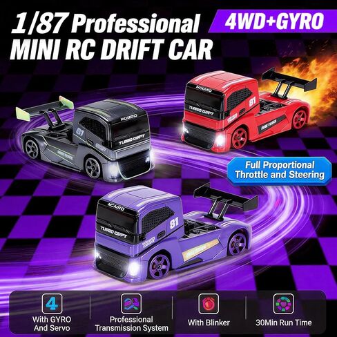 1/87 Scale Drift Rc Car - Semi-Truck Edition | 2.4GHz 4WD High-Speed Mini Remote Control Truck with Racing Lights (Gray) in Saudi Arabia