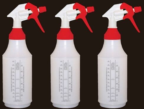 Spray Bottles with Large Top for Easy Filling, Reusable, 32oz, 3 Complete Bottles, with Scale on Side of Bottle for Easy Mixing, Part# WM83233-WM03-RED (Red & White Sprayer Top) in Saudi Arabia