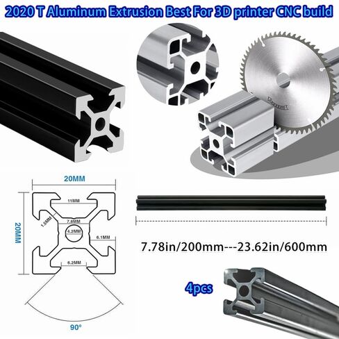 4 قطع 600 مم (23.6 بوصة) 2020 قضبان بثق ألومنيوم بفتحة T، أسود مؤكسد، معيار أوروبي، للطابعة ثلاثية الأبعاد، ماكينة CNC، والمشروعات التي تصنعها بنفسك in Kuwait