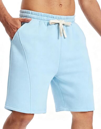 360GSM Heavyweight Men's Cotton Sweat Shorts Baggy Fleece Sweatpants Mens Lounge SweatShorts Workout with Pockets in Saudi Arabia