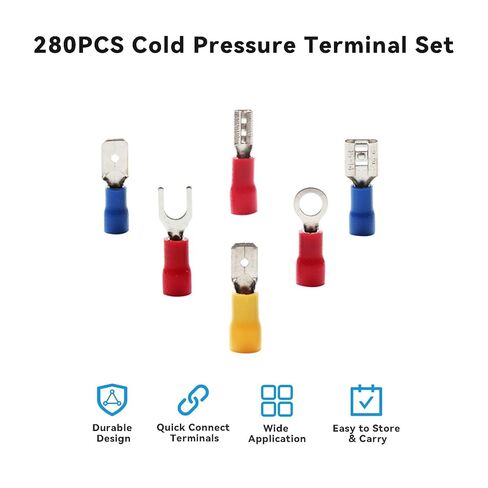 280pcs Electrical Connectors, Insulated Terminal Wire Connectors, AWG 22-10, Copper, Red, Yellow, Blue in Saudi Arabia