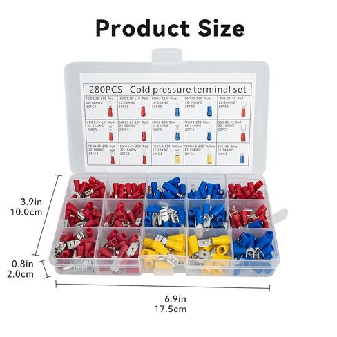 280pcs Electrical Connectors, Insulated Terminal Wire Connectors, AWG 22-10, Copper, Red, Yellow, Blue in Saudi Arabia