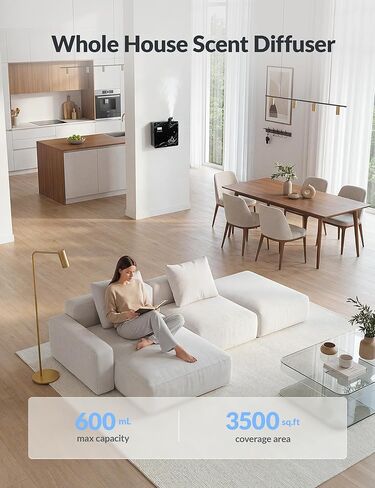 2026 موزع رائحة HVAC مُحدث بمساحة 3500 قدم مربع للمنزل، نظام رائحة منزلي كامل ذكي مع تطبيق وجهاز تحكم عن بعد، موزع روائح بدون ماء لمجموعة الفنادق للغرفة الكبيرة، تقنية الهواء البارد، 600 مل، أسود رخامي in Kuwait