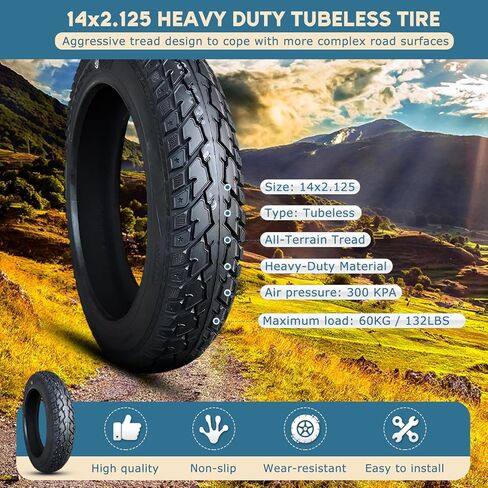 إطار بدون أنبوب 14x2.125، 14 x 2.125 8PR هيكل من النايلون للدراجة Neumático، مقاوم للثقب، مداس مضاد للانزلاق، بحد أقصى 300 كيلو باسكال، مع صمام زاوية - يناسب Ri_m فقط in Kuwait