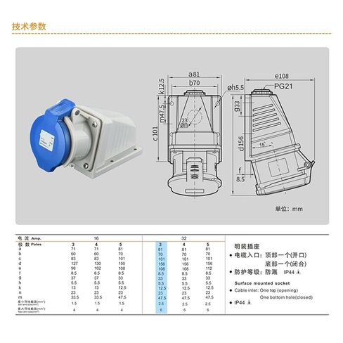 32A 3 كور 220 فولت 6H موصل مقبس صناعي TYPR6801 مثبت in Kuwait