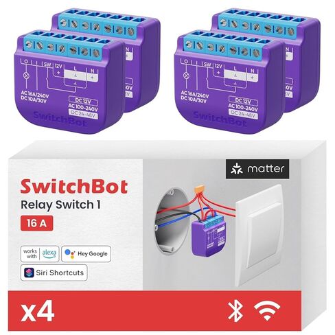 SwitchBot Smart Relay Switch 2PM، قياس الطاقة، تحكم مزدوج في الإضاءة، مكرر بلوتوث مدمج، مفتاح Wi-Fi وبلوتوث متوافق مع Alexa/Apple Home/Google Home/Matter Hub، 2.4 جيجا هرتز in Kuwait