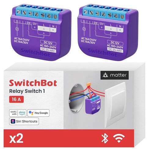 SwitchBot Smart Relay Switch 2PM، قياس الطاقة، تحكم مزدوج في الإضاءة، مكرر بلوتوث مدمج، مفتاح Wi-Fi وبلوتوث متوافق مع Alexa/Apple Home/Google Home/Matter Hub، 2.4 جيجا هرتز in Kuwait