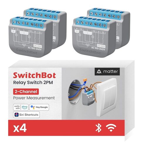 SwitchBot Smart Relay Switch 2PM، قياس الطاقة، تحكم مزدوج في الإضاءة، مكرر بلوتوث مدمج، مفتاح Wi-Fi وبلوتوث متوافق مع Alexa/Apple Home/Google Home/Matter Hub، 2.4 جيجا هرتز in Kuwait