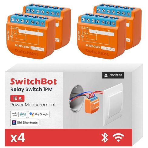 SwitchBot Smart Relay Switch 2PM، قياس الطاقة، تحكم مزدوج في الإضاءة، مكرر بلوتوث مدمج، مفتاح Wi-Fi وبلوتوث متوافق مع Alexa/Apple Home/Google Home/Matter Hub، 2.4 جيجا هرتز in Kuwait