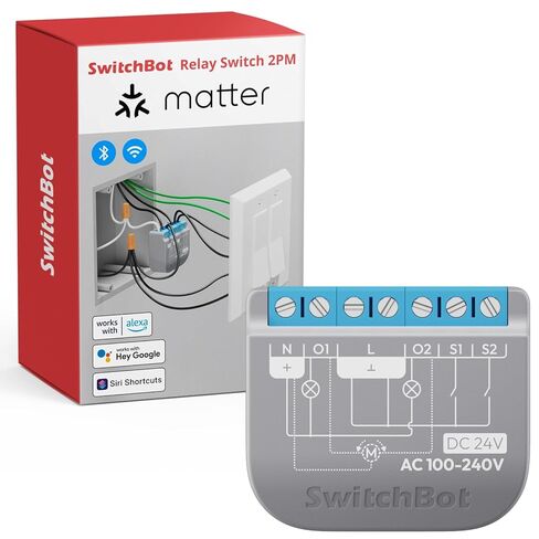 SwitchBot Smart Relay Switch 2PM، قياس الطاقة، تحكم مزدوج في الإضاءة، مكرر بلوتوث مدمج، مفتاح Wi-Fi وبلوتوث متوافق مع Alexa/Apple Home/Google Home/Matter Hub، 2.4 جيجا هرتز in Kuwait