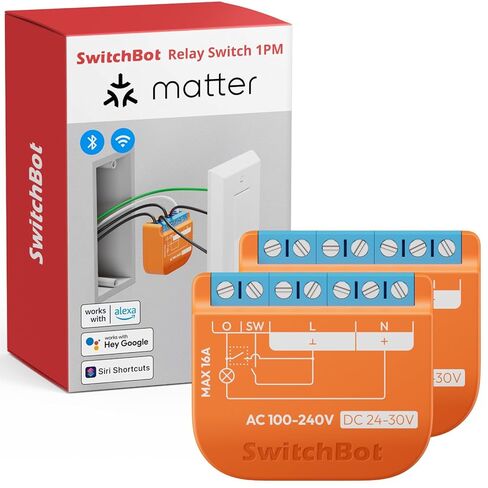 SwitchBot Smart Relay Switch 2PM، قياس الطاقة، تحكم مزدوج في الإضاءة، مكرر بلوتوث مدمج، مفتاح Wi-Fi وبلوتوث متوافق مع Alexa/Apple Home/Google Home/Matter Hub، 2.4 جيجا هرتز in Kuwait