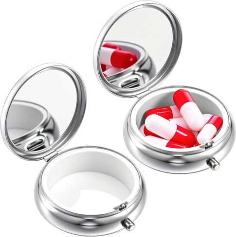 Pill Case, 2Pcs Cute Small Pill Box Portable Travel Medicine Organizer for Purse & Pocket, Waterproof Pills Container Holder for Vitamins, Medication, Fish Oil, Supplements (Silver) in Saudi Arabia