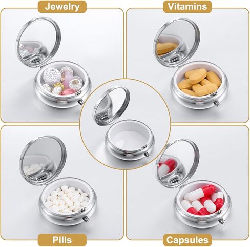 Pill Case, 2Pcs Cute Small Pill Box Portable Travel Medicine Organizer for Purse & Pocket, Waterproof Pills Container Holder for Vitamins, Medication, Fish Oil, Supplements (Silver) in Saudi Arabia