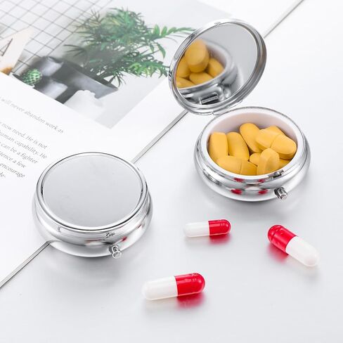 Pill Case, 2Pcs Cute Small Pill Box Portable Travel Medicine Organizer for Purse & Pocket, Waterproof Pills Container Holder for Vitamins, Medication, Fish Oil, Supplements (Silver) in Saudi Arabia