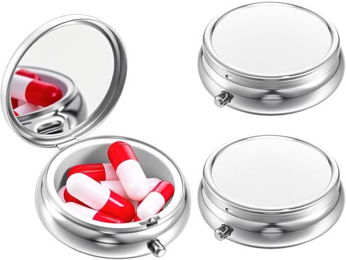 Pill Case, 2Pcs Cute Small Pill Box Portable Travel Medicine Organizer for Purse & Pocket, Waterproof Pills Container Holder for Vitamins, Medication, Fish Oil, Supplements (Silver) in Saudi Arabia