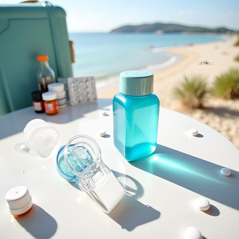 قطعة واحدة من جهاز أخذ حبوب منع الحمل الأزرق المحمول، أداة مساعدة فتاحة حبوب منع الحمل، جهاز أخذ حبوب منع الحمل أثناء السفر، صندوق تخزين صغير للأدوية وموزع حبوب الدواء، أفراد مع أدوات مساعدة طبية لتنظيم حبوب الدواء الضعيفة in Kuwait