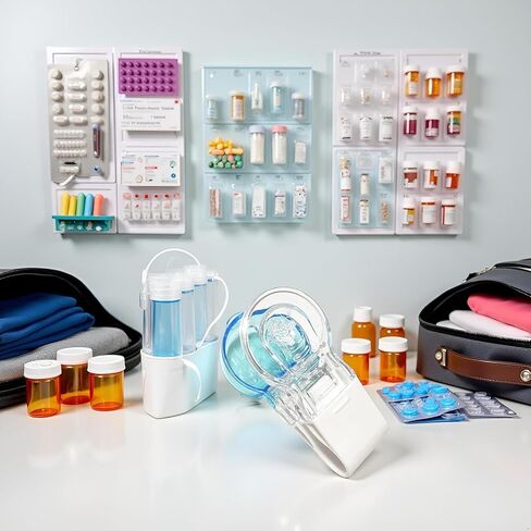 قطعة واحدة من جهاز أخذ حبوب منع الحمل الأزرق المحمول، أداة مساعدة فتاحة حبوب منع الحمل، جهاز أخذ حبوب منع الحمل أثناء السفر، صندوق تخزين صغير للأدوية وموزع حبوب الدواء، أفراد مع أدوات مساعدة طبية لتنظيم حبوب الدواء الضعيفة in Kuwait