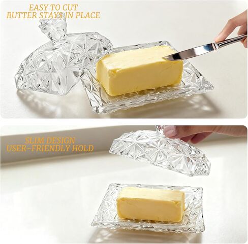 Butter Keeper Crock with Lid, Glass Butter Dish for Dust-proof and Freshness Preservation, Suitable for Home Kitchens and Restaurants, Transparent, Easy to Clean in Saudi Arabia