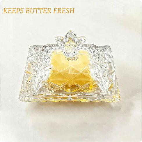 Butter Keeper Crock with Lid, Glass Butter Dish for Dust-proof and Freshness Preservation, Suitable for Home Kitchens and Restaurants, Transparent, Easy to Clean in Saudi Arabia