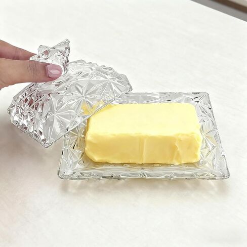 Butter Keeper Crock with Lid, Glass Butter Dish for Dust-proof and Freshness Preservation, Suitable for Home Kitchens and Restaurants, Transparent, Easy to Clean in Saudi Arabia