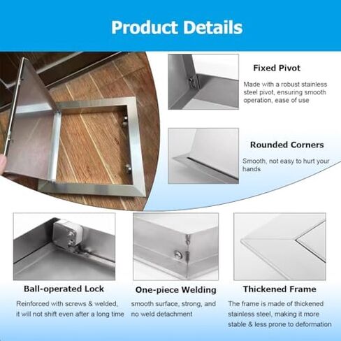 باب الوصول إلى السباكة من الفولاذ المقاوم للصدأ المخفي 4-36 بوصة، آلية فتح/إغلاق التثبيت F، لوحة السقف للجدار الجاف، فتحة الوصول إلى عمود الخدمة (66 × 66 سم / 26 × 26) in Kuwait