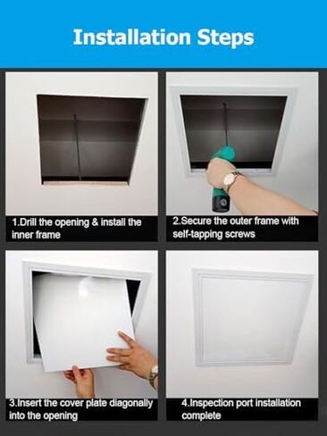 باب الوصول إلى السباكة من الفولاذ المقاوم للصدأ المخفي 4-36 بوصة، آلية فتح/إغلاق التثبيت F، لوحة السقف للجدار الجاف، فتحة الوصول إلى عمود الخدمة (66 × 66 سم / 26 × 26) in Kuwait