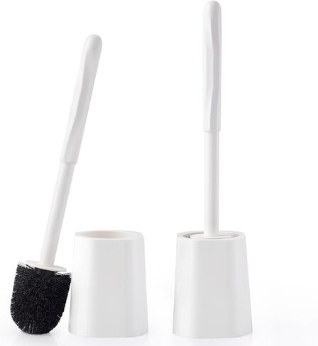 2 Pack Toilet Brush for Bathroom, Toilet Brush and Holder Set, Toilet Bowl Brush with Long Handle for Drip-Proof Deep Cleaning with Hidden Scrubber Brush White in Kuwait