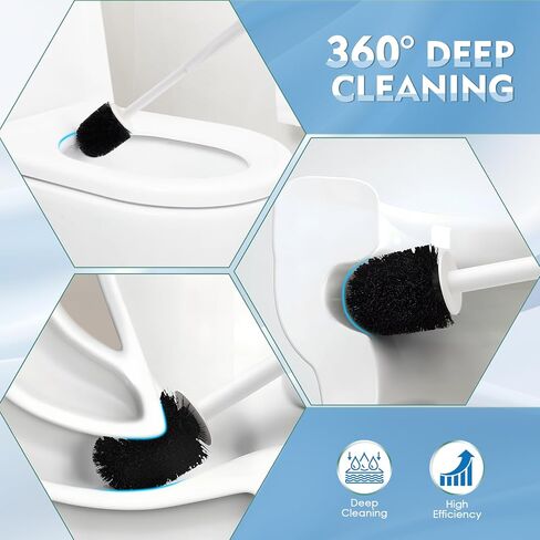 2 Pack Toilet Brush for Bathroom, Toilet Brush and Holder Set, Toilet Bowl Brush with Long Handle for Drip-Proof Deep Cleaning with Hidden Scrubber Brush White in Kuwait