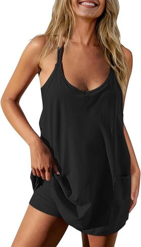 Athletic Dress for Women Casual Sleeveless Spaghetti Strap Sundress Workout Short Tennis Dress with Pockets in Saudi Arabia