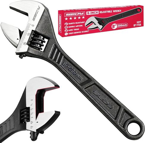 مفتاح ربط قابل للتعديل مقاس 10 بوصات من SEDY، مفتاح فك واسع بلمسة نهائية من أكسيد الأسود بمقياس بوصة/متري، فولاذ مطروق ممتاز لسباكة السيارات والإصلاحات المنزلية in Kuwait