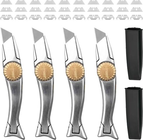 CUTTEREX الثقيلة SharkKnife VinylKnife UtilityKnife سكين تسقيف دلفين دولفين سكين السجاد، 4 قطع سكاكين و 30 شفرات in Kuwait