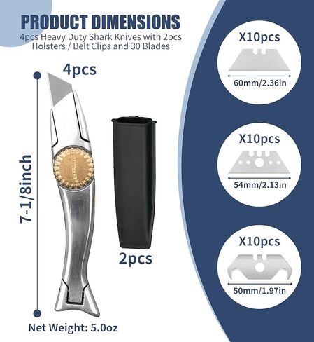 CUTTEREX الثقيلة SharkKnife VinylKnife UtilityKnife سكين تسقيف دلفين دولفين سكين السجاد، 4 قطع سكاكين و 30 شفرات in Kuwait