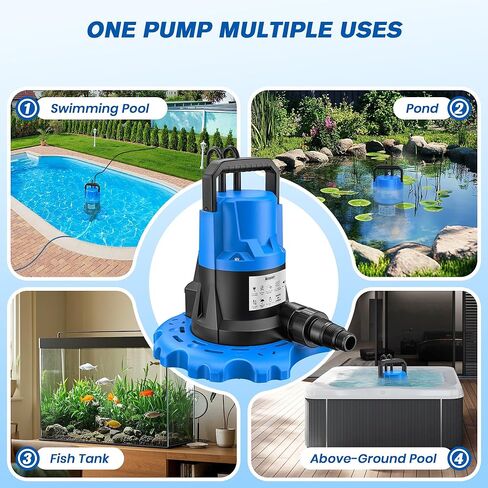 مضخة غطاء حمام السباحة الأوتوماتيكية 1 HP 5000 GPH - مضخة إزالة المياه الغاطسة مع سلك طاقة بطول 26 قدمًا وصمام فحص 3/4 بوصة لحمام السباحة وأحواض المياه الساخنة والأسطح وأسرّة المياه والمزيد (ترقية 2026) in Kuwait