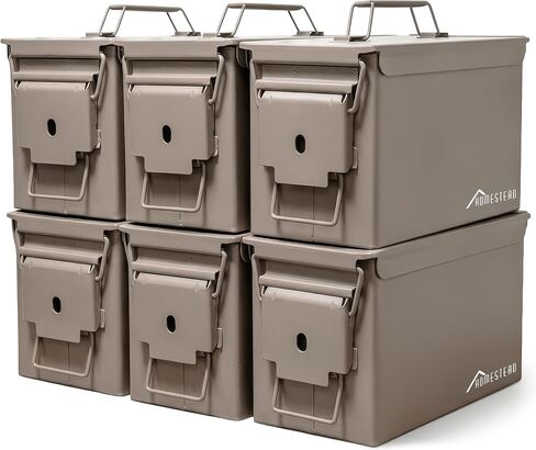 HOMESTEAD 50 Cal Metal Ammo Can – 6-Pack M2A1 Military Steel Ammo Storage Box, Airtight & Water-Resistant Ammo Containers for Long-Term Storage, Green Color in Kuwait