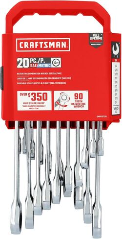 مجموعة مفاتيح ربط السقاطة من كرافتس مان، 20 قطعة، مجموعة مفاتيح ربط بسقاطة 90 سنًا SAE/مترية مع حقيبة، أرجوحة قوسية 4 درجات (CMMT87220) in Kuwait