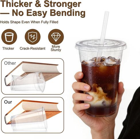 100 Pack 16oz Clear Plastic Cups with Lids and Straws, Leak-Proof Disposable Iced Coffee Cups, BPA-Free Recyclable PET To-Go Cups for Smoothies & Cold Drinks in Saudi Arabia