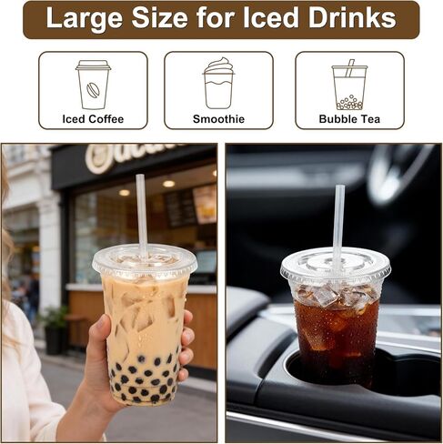 100 Pack 16oz Clear Plastic Cups with Lids and Straws, Leak-Proof Disposable Iced Coffee Cups, BPA-Free Recyclable PET To-Go Cups for Smoothies & Cold Drinks in Saudi Arabia