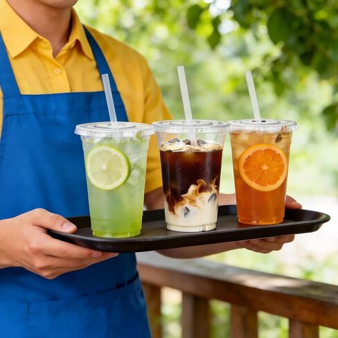 100 Pack 16oz Clear Plastic Cups with Lids and Straws, Leak-Proof Disposable Iced Coffee Cups, BPA-Free Recyclable PET To-Go Cups for Smoothies & Cold Drinks in Saudi Arabia