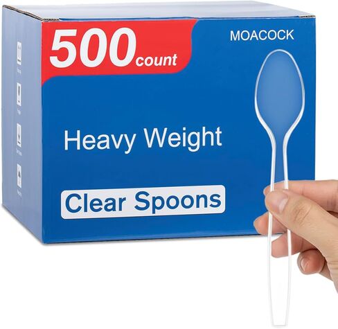 موكوك 500 عدد ملاعق بلاستيكية شفافة، ملاعق ثقيلة الوزن للاستعمال مرة واحدة، أدوات مائدة بلاستيكية، أدوات فضية بلاستيكية شفافة in Kuwait