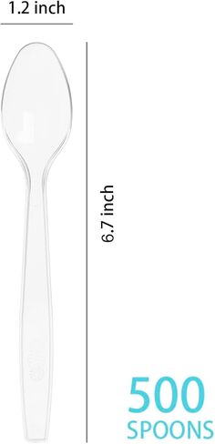 موكوك 500 عدد ملاعق بلاستيكية شفافة، ملاعق ثقيلة الوزن للاستعمال مرة واحدة، أدوات مائدة بلاستيكية، أدوات فضية بلاستيكية شفافة in Kuwait