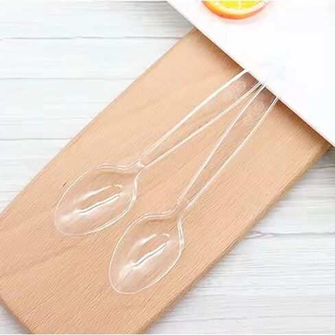 موكوك 500 عدد ملاعق بلاستيكية شفافة، ملاعق ثقيلة الوزن للاستعمال مرة واحدة، أدوات مائدة بلاستيكية، أدوات فضية بلاستيكية شفافة in Kuwait