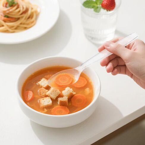 موكوك 500 عدد ملاعق بلاستيكية شفافة، ملاعق ثقيلة الوزن للاستعمال مرة واحدة، أدوات مائدة بلاستيكية، أدوات فضية بلاستيكية شفافة in Kuwait