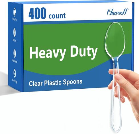 Clawsoff 400 عدد ملاعق بلاستيكية شفافة للاستعمال مرة واحدة، مجموعة أدوات مائدة بلاستيكية، خالية من مادة BPA، أدوات فضية متينة ومتينة، ملاعق بلاستيكية فاخرة يمكن التخلص منها لمناسبات تقديم الطعام للحفلات in Kuwait