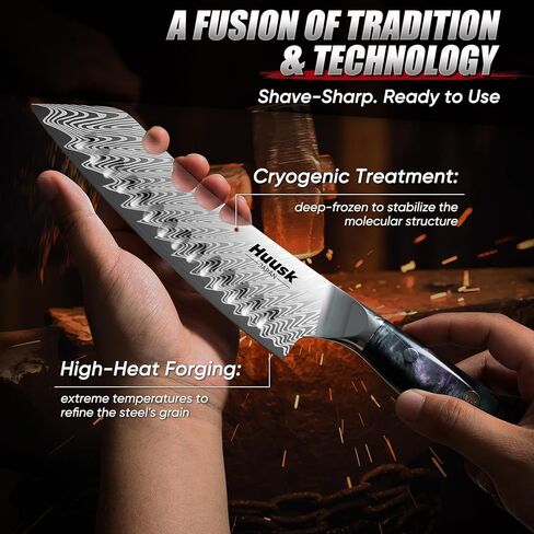 Huusk Japanese Knife Set 3 PCS - Stainless Chef Knife Set with Sheath & Ergonomic Resin Handle, Hand Sharpened Full Tang Professional Kitchen Knives for All Purpose, Gifts Idea for Men Women in Saudi Arabia
