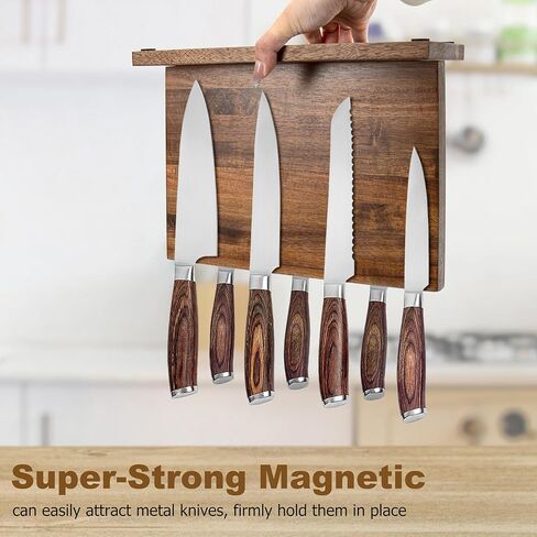Magnetic Knife Holder,Double Sided Magnetic Knife Block for Kitchen Counter,Acacia Wood Strong Magnet Knife strip in Saudi Arabia