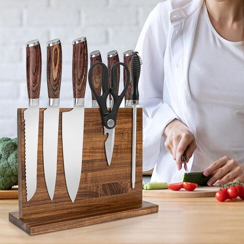 Magnetic Knife Holder,Double Sided Magnetic Knife Block for Kitchen Counter,Acacia Wood Strong Magnet Knife strip in Saudi Arabia