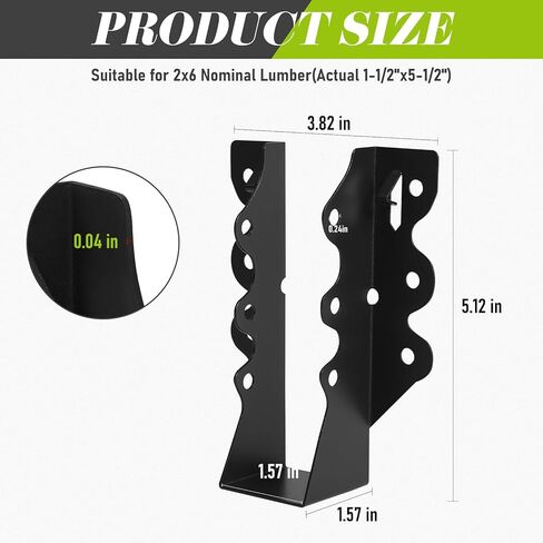 2x6 Joist Hanger,16 Pack 20 Gauge Q235B Steel Face Mount Joist Hangers,Hurricane Ties for Rafters, Black Powder Coating Rafter Ties Brackets in Saudi Arabia