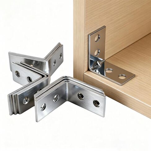 10 Pcs L Corner Brackets, 90 Degree Right Angle Bracket Stainless Steel Corner Brace Sets for Wooden Shelves, Chairs, Tables, Dressers, Furniture (Silver) in Saudi Arabia