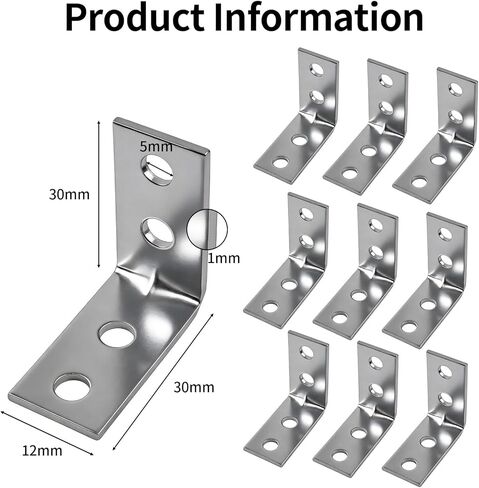 10 Pcs L Corner Brackets, 90 Degree Right Angle Bracket Stainless Steel Corner Brace Sets for Wooden Shelves, Chairs, Tables, Dressers, Furniture (Silver) in Saudi Arabia