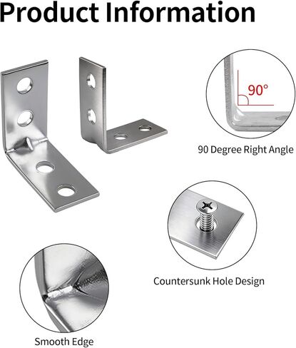 10 Pcs L Corner Brackets, 90 Degree Right Angle Bracket Stainless Steel Corner Brace Sets for Wooden Shelves, Chairs, Tables, Dressers, Furniture (Silver) in Saudi Arabia
